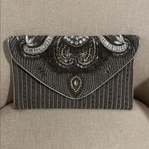 Francesca Embellished Beaded Gray Evening Clutch - Elegant Statement Bag